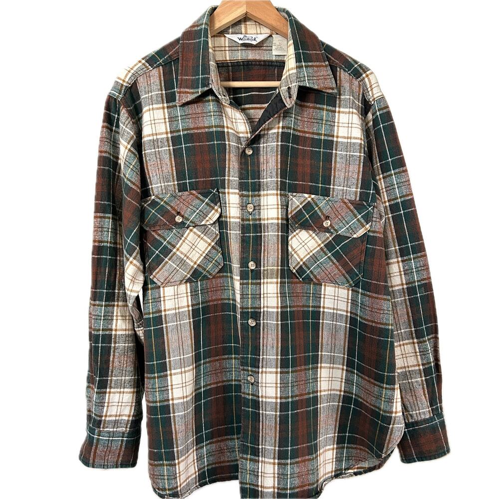 WOOLRICH Men's 100% Cotton Flannel Plaid Shirt Sz. XL Western Ranch